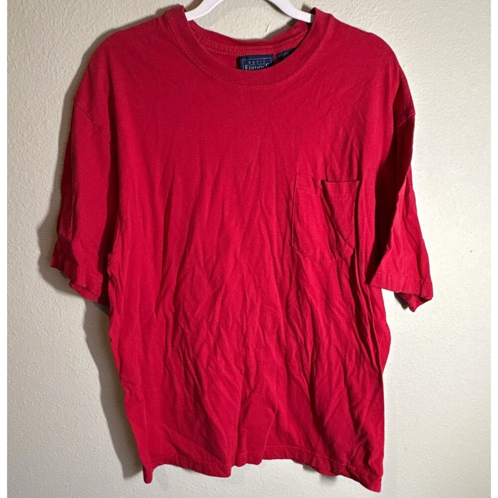 Basic Editions Men’s Short Sleeve Crew Neck Pocket T-Shirt Size L Red Cotton